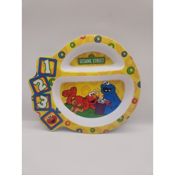 The First Years Sesame Street 123 Divided Plate Plastic 2005 Yellow Toddler  Vtg - Picture 1 of 6